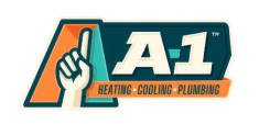 A-1 logo featuring a hand with one finger raised, the text "A-1," and the words "Heating • Cooling • Plumbing.